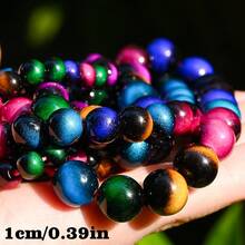 1串6/8/10毫米天然虎眼石珠子，彩色天然玛瑙宝石隔珠，散珠，适用于珠宝制作DIY时尚手链、项链、耳环 - 虎眼石 - 查看 2