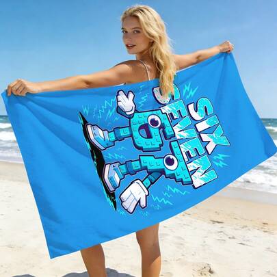 1pc "SIX SEVEN" Fashionable Beach Towel, Cartoon "67" Print Super Soft Quick-Dry Absorbent Large Beach Towel, Bath Towel, Beach Swim Towel, Bathroom, Swimming, Fitness, Yoga, Camping, Soft & Comfortable Super Fiber Towel, Lightweight & Portable, Windproof & Sun-Proof, Summer Travel, Bathroom, Beach Decor, Essential Beach Holiday Gift (Single-Sided Printing)