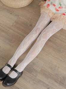 女士洛丽塔白色蕾丝渔网袜，性感连裤袜 - 彩色 - 查看 6
