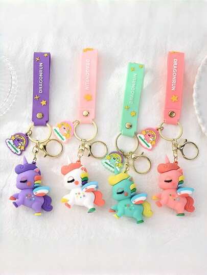 Móc khóa hình kỳ lân cầu vồng huyền ảo, làm từ cao su mềm 3D, hình chú ngựa con dễ thương nhiều màu sắc, phụ kiện túi xách, quà tặng sinh nhật cho trẻ em.