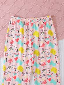 2件套女童休闲可爱卡通印花圆领长袖卫衣和裤子睡衣套装，阻燃，四季皆宜 - 彩色 - 查看 8