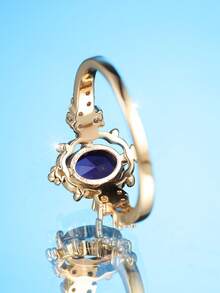 1 chiếc nhẫn mạ vàng sang trọng đính đá Cubic Zirconia màu tím nhạt hình bầu dục, thích hợp đeo hàng ngày, vào Ngày của Mẹ, dự tiệc, tiệc chiêu đãi, mọi mùa. - Vàng - Xem 3