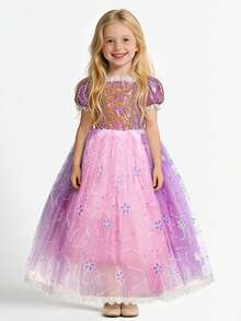 Đầm công chúa cho bé gái, đầm dự tiệc cho trẻ em, đồng bộ với nhạc, điều khiển từ xa bằng ứng dụng, thích hợp cho hóa trang Halloween, bao gồm vương miện, đũa phép, tóc giả, găng tay, vòng cổ (không bao gồm pin). - Màu Lilac Tím - Xem 8