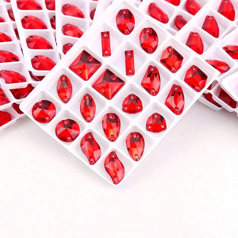 红色玻璃水晶，各种形状，闪亮手工缝制水晶水钻装饰珠，平底穿孔宝石，DIY配件，缝制宝石，水钻，用于装饰衣服、连衣裙、包包、鞋子、胸针、耳环、手工艺品