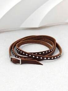 1pc Women's Punk Style Dark Leather Wrapped Rivet Bracelet, Street Fashion Suitable For Daily Wear And Parties - Multicolor - View 21