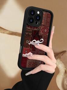 Fashionable, Popular, Personalized, Vintage Persian Carpet Patchwork With Arabic Calligraphy Pattern Design Theme Luxury Shockproof Aesthetic Cute Phone Case, Compatible With IPhone 17/17Pro/17Pro Max, 16, 15, 14, 13, 12, 11 Plus/Pro Max And Series, Suitable For Galaxy S20, S21, S22, S23, S24, S25 , 26PLUS ULTRA Series - Black - View 2