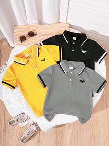 3件套男童及幼儿时尚休闲刺绣撞色领口袖口短袖polo衫套装 - 彩色 - 查看 4