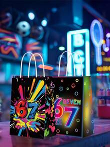 12pcs "67" Themed Party Gift Bags, Suitable For Birthday, Candy, Gathering. Numbered 67 Decor Animated Gift Supplies, Applicable For Baseball Party, Wedding, Bachelorette Party, Birthday And Outdoor Camping Etc. - Multicolor - View 2