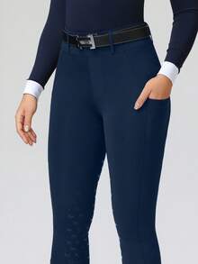 ROYALS MATTINI Women's High Waisted Slim Fit Equestrian Pants With Full Seat Silicone Grip And Convenient Pocket, Professional And Comfortable Riding Tights, Suitable For All Seasons (Belt Not Included) Spring Sports - Navy Blue - View 3