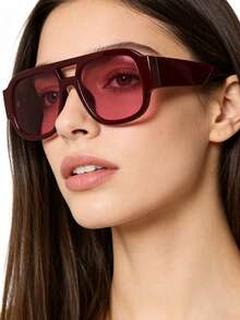 1 chiếc kính thời trang nữ dáng vuông màu đỏ, kiểu dáng retro, phù hợp để đeo hàng ngày và chụp ảnh đường phố. - Nhiều màu - Xem 2