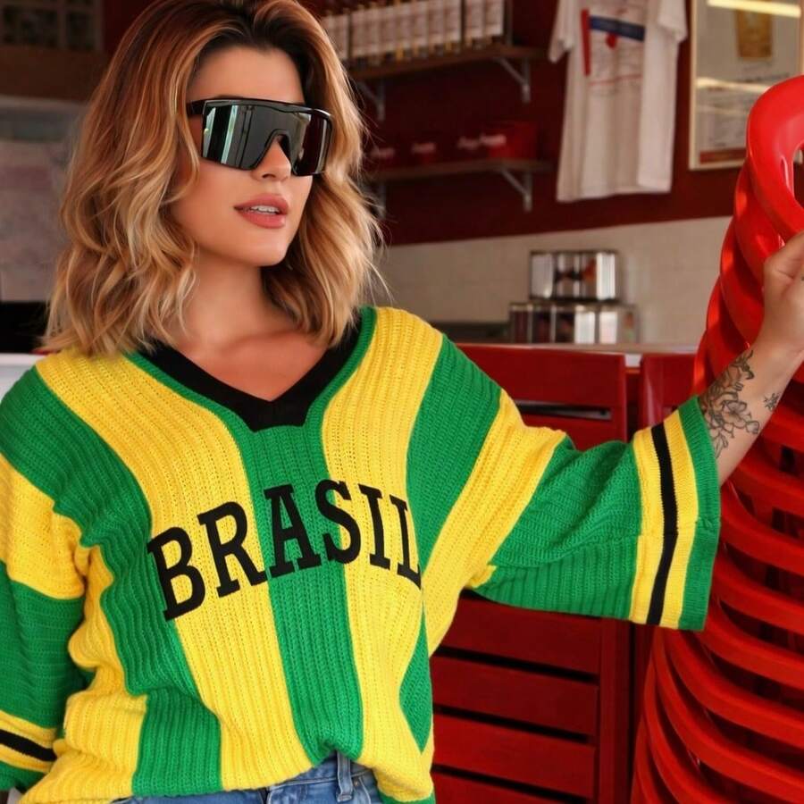 Brazil Crochet Blouse, World Cup Shirt, Brazilian National Team, Embroidered, Fits Sizes P To Plus Size, Premium Quality Material - Green and Yellow - View 1
