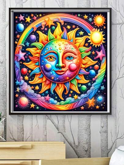 1 Set Of Artist Home Wall Decoration, Adult Diamond Painting Kits Crafts Colorful And Vibrant Sun And Stars Abstract Picture 5D DIY Diamond Painting Full Diamond Beginner Adult DIY 5D Diamond Art Painting Kit Diamond Art Painting Kit, Complete Charming Gift