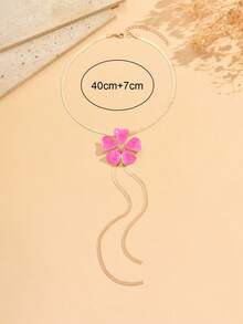 1件夏季简约金属粉色珐琅花朵Y型项链，时尚百搭金色链条项链，适合日常佩戴、海滩度假、约会、派对等场合。 - 多色1 - 查看 4