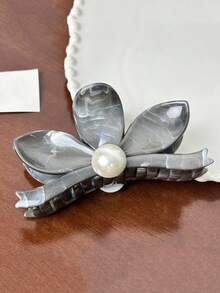 1件装女士艺术复古油画纹理花朵发夹新款珍珠发夹圆盘鲨鱼夹发爪头饰发饰 - 彩色 - 查看 6