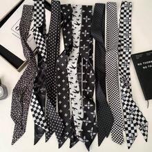 2/6/9条装黑白高端时尚140厘米长围巾，ins风窄围巾，女士围巾，波点格纹丝带发带，发带/腰带 - 多色 - 查看 2