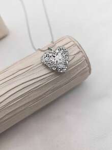 1件复古不锈钢花树条纹心形吊坠，男女通用日常佩戴，情侣款 - 銀色 - 查看 10