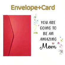 一张温馨的怀孕公告卡（含信封）——“你将会是一位了不起的妈妈”祝福语，适合送给新手父母、产假妈妈、准妈妈派对，花卉图案设计 - A - 查看 2