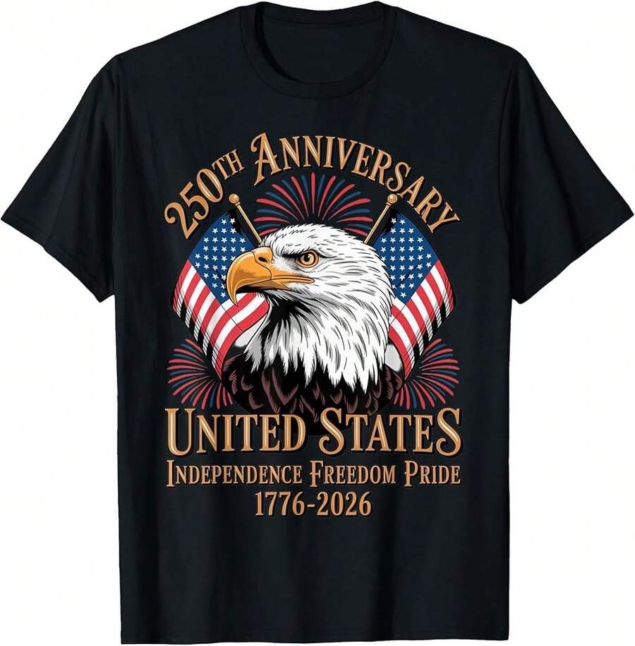 250th Anniversary United States Independence Eagle 1776-2026 T-Shirt - Black - View 1