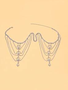 1件新款新娘婚礼流苏肩链，欧美时尚晚宴表演水晶身体链 - 銀色 - 查看 2