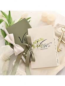 4张婚礼誓言卡，简约DIY新郎新娘告白笔记本，铃兰婚礼誓言卡，附赠笔和钥匙扣 - 手写新婚誓言小册子，主题派对，节日庆典，婚礼季 - 多色 - 查看 6