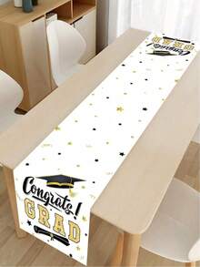 1件毕业庆祝派对桌布，白色和金色，祝贺毕业，黑白毕业帽图案桌旗，2026毕业季桌布桌面装饰，2026毕业派对餐厅餐桌装饰，家居装饰，毕业派对用品，毕业主题桌旗，派对礼物，摄影道具。 - 黑色 - 查看 9