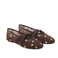 Scarpe con tacco alto da donna, nuove e alla moda ballerine estive con punta arrotondata, rete ricamata con motivi floreali, cinturini incrociati e design traforato traspirante. - marrone - Visualizzare 7
