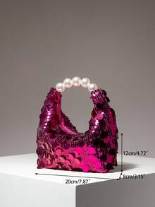 Bolso de mano para mujer, bolso con purpurina, bolso de perlas, vestido de fiesta, bolso para vestido de gala, accesorios para vestido de gala, artículos para boda, cartera elegante para muj - Rosa intenso 2 - Ver 8