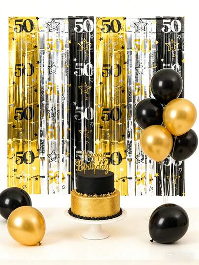 1 tấm rèm tua rua kim loại kỷ niệm 50 năm, màu đen/vàng/bạc, rèm trang trí tua rua kỷ niệm 50 năm, rèm trang trí tiệc sinh nhật chủ đề kỷ niệm 50 năm, rèm kim loại cho tiệc sinh nhật 50 tuổi, phông nền trang trí tiệc "Kỷ niệm 50 năm", phông nền tiệc trong nhà/ngoài trời, đạo cụ chụp ảnh kỷ niệm 50 năm, quà tặng sinh nhật 50 tuổi, rèm phông nền sinh nhật kỷ niệm 50 năm.