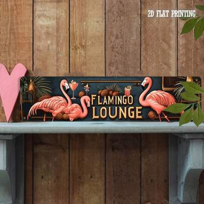 1pc 2D Retro Style Street Decor Sign, Flamingo Leisure Room Metal Wall Art, Suitable For Home, Cafe, Garage, Farmhouse, Bathroom, Kitchen, Garden, Holiday Gift, 10.16 X 40.64 Cm