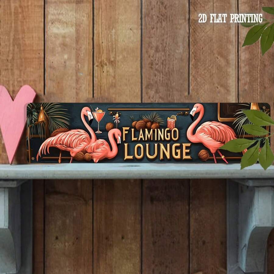 1 Peça Placa Decorativa de Estilo Retrô 2D, Arte de Parede de Metal Flamingo Sala de Lazer, Adequada para Casa, Café, Garagem, Casa de Campo, Banheiro, Cozinha, Jardim, Presente de Feriado, 10,16 X 40,64 Cm - Multicolorido - Visão 1
