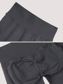 NcmRyu Women's Ono Pc Ribbed Solid Color High Waist Elastic Slim Fit Sports Shorts - Xám - Xem 5