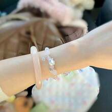 1pc Pink Faux Jade Bangle Bracelet, Sweet & Versatile Jade Bangle Bracelet For Women Under 75kg, A Great Gift For Girlfriend, Mother - 粉色 - 查看 3