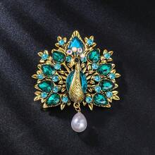 1pc Vintage Zinc Alloy Inlaid Blue Crystal Glass Peacock Brooch, Suitable For Women's Daily Wear - Peacock - View 6