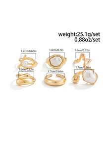 6pcs/Set Elegant Geometric Asymmetric Faux Pearl Inlaid Metallic Stackable Rings Set, Luxurious Chic For Wedding, Party, Vacation, Daily Casual, Street Style, Women & Couples Gift - Ring - View 4