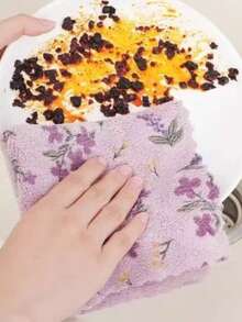 5pcs Printed Coral Fleece Dishcloths, Thick Absorbent Cleaning Rags For Kitchen - Coral Fleece Kitchen Scouring Pad - View 3