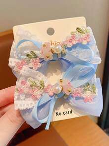 Set de 2 pinzas para el cabello de niña con lazo bordado, adecuadas para uso diario, bailes, fiestas, cumpleaños, escuela y otras ocasiones, accesorios para el cabello elegantes y de moda para niñas - Multicolor - Ver 7