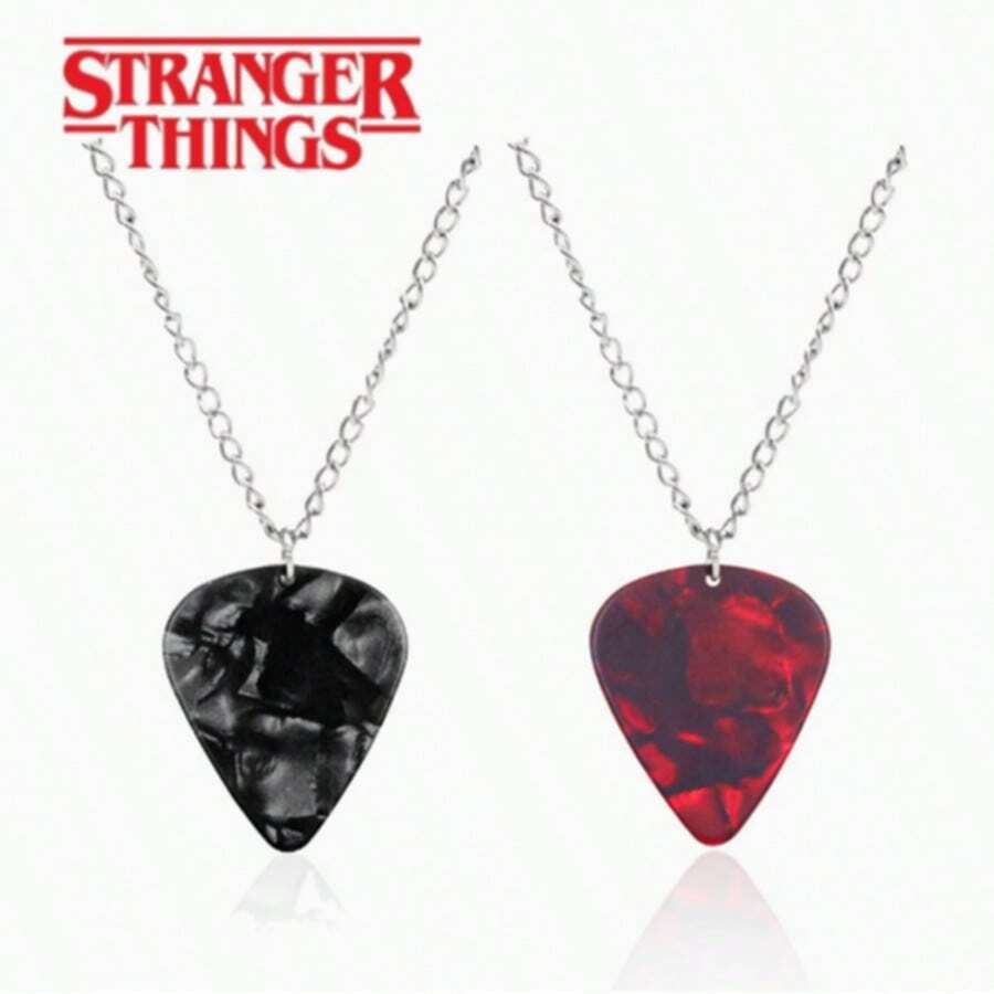 1件：环绕吉他桨形项链，心形红宝石吊坠，学生礼物，小礼物 - 彩色 - 查看 1