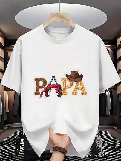 Playera estampada para hombre con diseño gráfico divertido de papá estilo vaquero, algodón suave, cuello redondo, casual, para regalo del Día del Padre QUE7