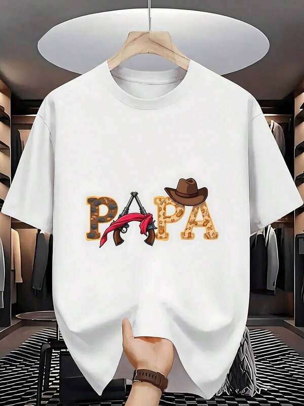 Playera estampada para hombre con diseño gráfico divertido de papá estilo vaquero, algodón suave, cuello redondo, casual, para regalo del Día del Padre QUE7