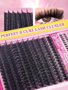 136/160/220片卡通浓密自然款假睫毛，刺猬头造型，含下睫毛，DIY睫毛嫁接，6-16mm D卷度混合长度蓬松簇状猫眼水润效果假睫毛，分段式假睫毛，下睫毛，单根睫毛，可重复使用，适合在家、派对和庆典中打造浓密、自然、迷人的睫毛效果。 - D - 查看 3