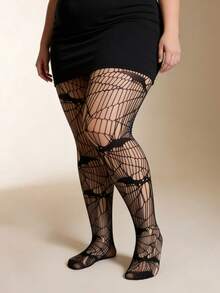 1 đôi tất lưới cỡ lớn màu đen họa tiết dơi, kiểu Gothic gợi cảm, thích hợp mặc hàng ngày. - 6171 Bat Black - Xem 3