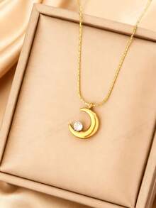 New Arrival Moon & Crescent Pendant Necklace, European And American Niche Design Elegant Choker - Gold - View 6