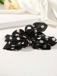 1pc Polka Dot Mesh Bow Hair Claw Clip, Sweet Style Summer Hair Accessories Beach Vacay Hair Clips - Black Polka Dots - View 3