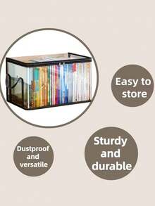 1个书籍收纳盒，适用于教室和家庭，旧书整理盒，桌面防尘透明可折叠书包 - A - 查看 6