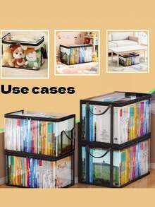 1个书籍收纳盒，适用于教室和家庭，旧书整理盒，桌面防尘透明可折叠书包 - A - 查看 3