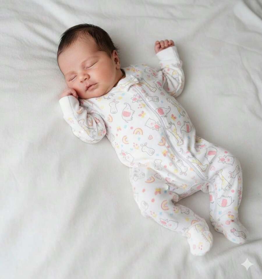 : Baby Girl Long-Sleeved , Pajamas, Zipper Closure, Ribbed Knit, 100% Cotton - Rượu sâm banh - Xem 1