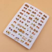 50 Pairs Assorted Gold Color Rhinestone Plastic Stud Earrings Set - Colored Diamonds On Gold - View 18