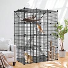 4-Tier Cat Cage Indoor Enclosures - 26 Panles DIY Cat Playpen Metal Wire Kennel Crate W/Extra Large Hammock For 1-2 Cats Small Animals - 41"L X 28"W X 55"H - View 3