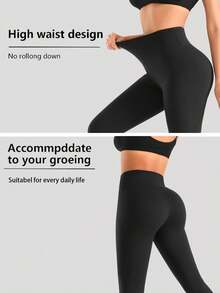 Bộ 3 quần legging cạp cao màu đen trơn dành cho nữ, chất liệu siêu mềm mại, co giãn, không xuyên thấu, thích hợp cho yoga, có cả size thường và size lớn. - Nhiều màu - Xem 7