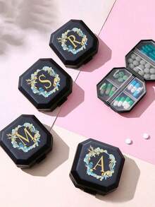 Gold Seashell Seahorse Ocean Element Initial Portable Pill Case, 6-Compartment Capsule Storage Box, Travel Pill Box, Pill Bottle Box, Mini Pill Box With A-Z Letters (Excluding Q/U), 6-Grid Tablet Organizer Travel Mini Pill Box, Suitable For Tablet Moisture-Proof Medication And Vitamin Container Dispenser - Multicolor - View 10